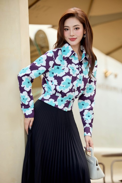 Sixdo Dark Purple Floral Raw Vest